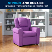 Vana Contemporary Lavender Vinyl Kids Recliner with Cup Holder and Headrest