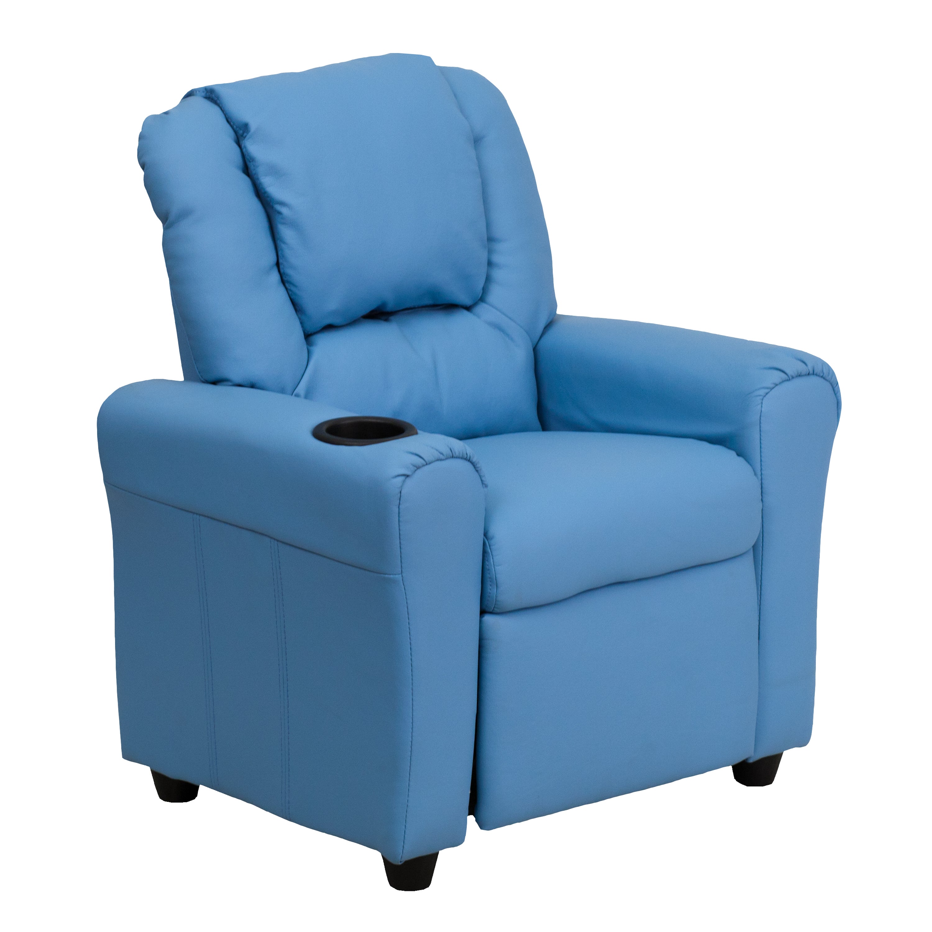 Vana Contemporary Light Blue Vinyl Kids Recliner with Cup Holder and Headrest