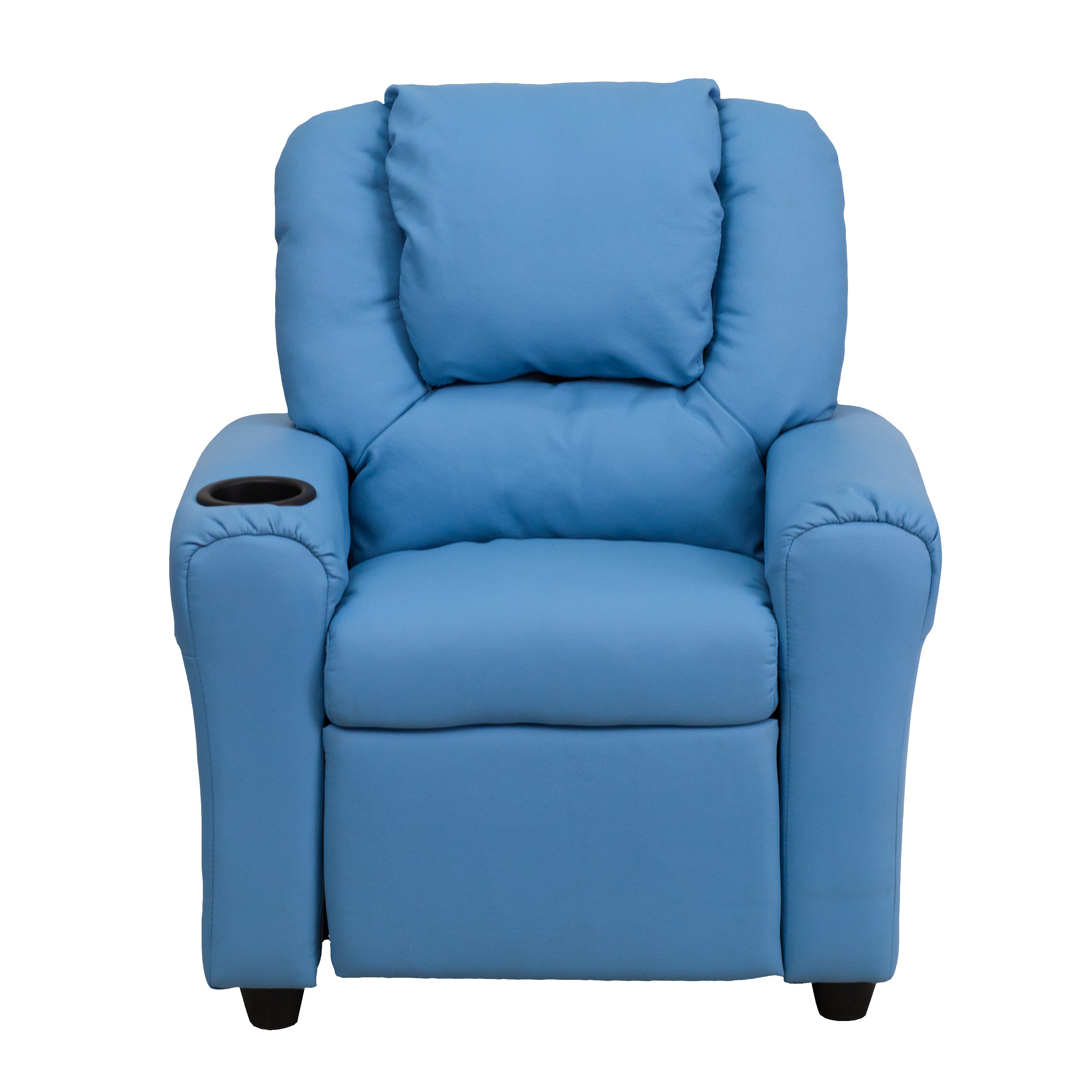 Vana Contemporary Light Blue Vinyl Kids Recliner with Cup Holder and Headrest