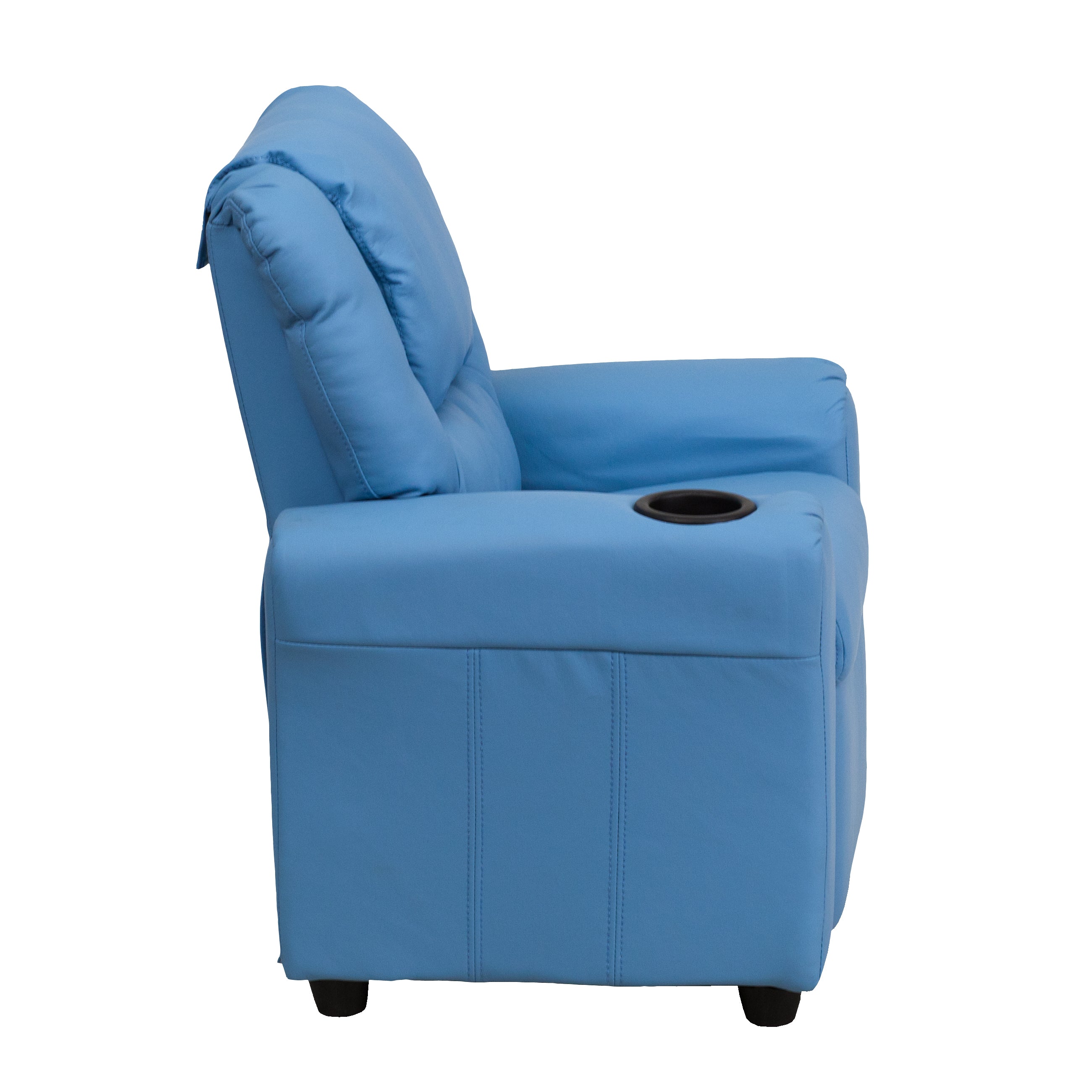 Vana Contemporary Light Blue Vinyl Kids Recliner with Cup Holder and Headrest