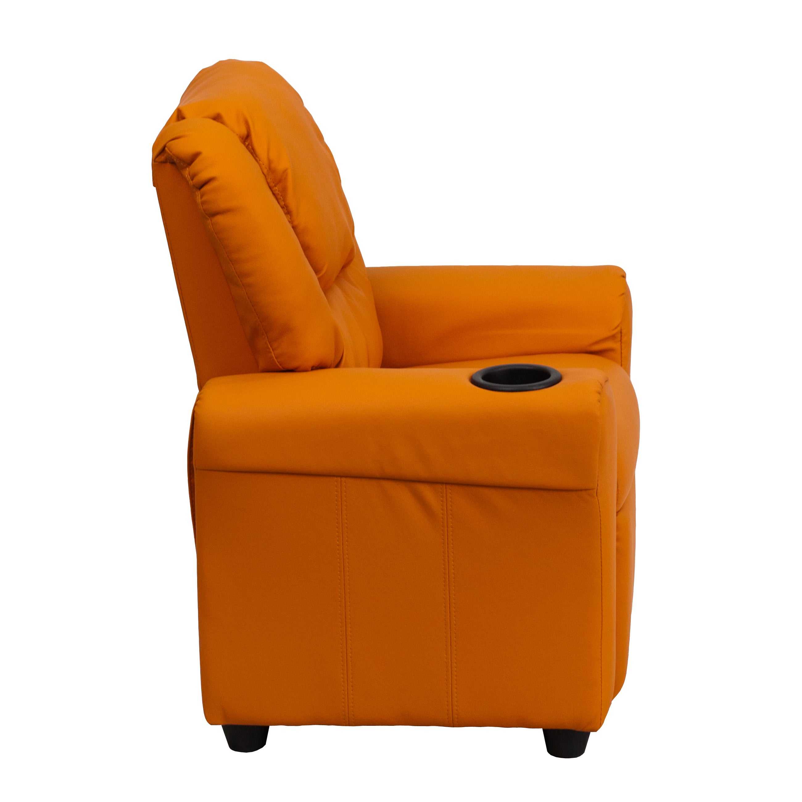 Vana Contemporary Orange Vinyl Kids Recliner with Cup Holder and Headrest