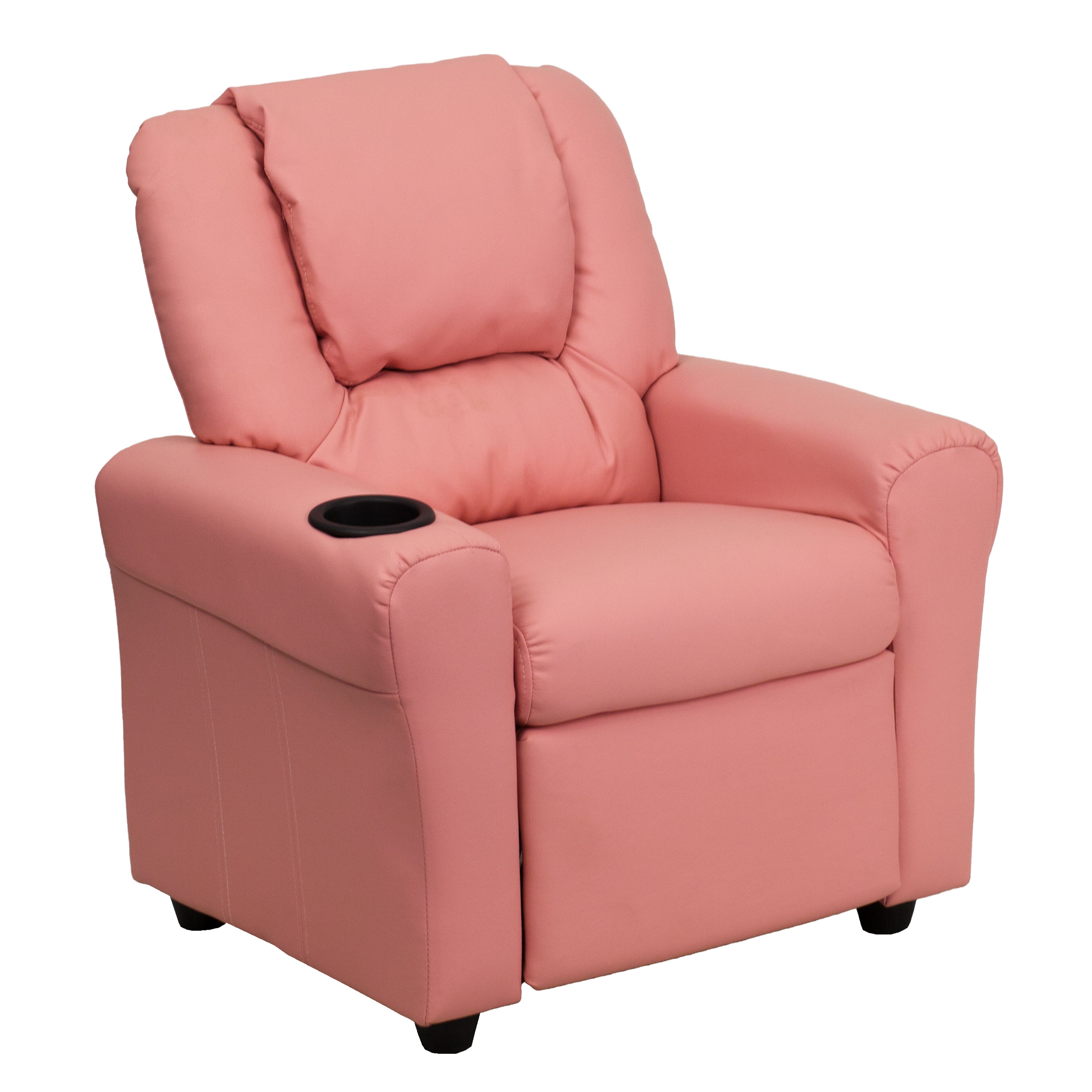 Vana Contemporary Pink Vinyl Kids Recliner with Cup Holder and Headrest