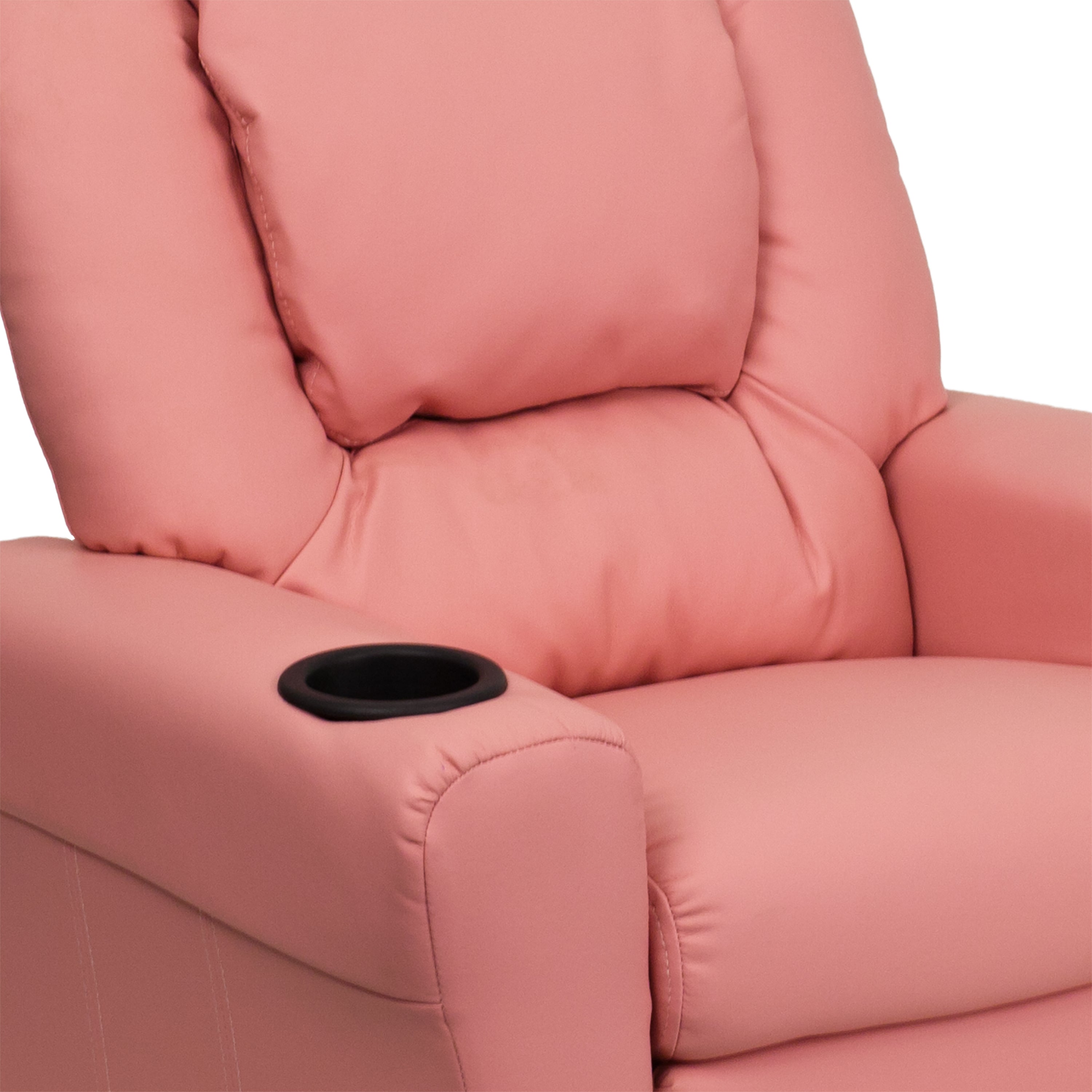 Vana Contemporary Pink Vinyl Kids Recliner with Cup Holder and Headrest