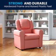 Vana Contemporary Pink Vinyl Kids Recliner with Cup Holder and Headrest