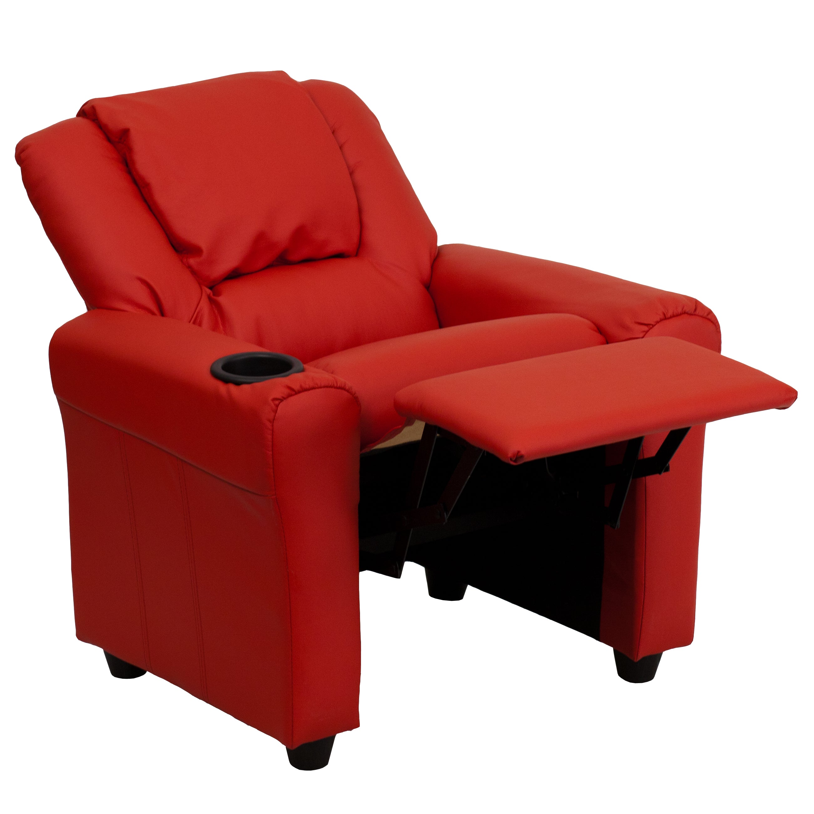Vana Contemporary Red Vinyl Kids Recliner with Cup Holder and Headrest