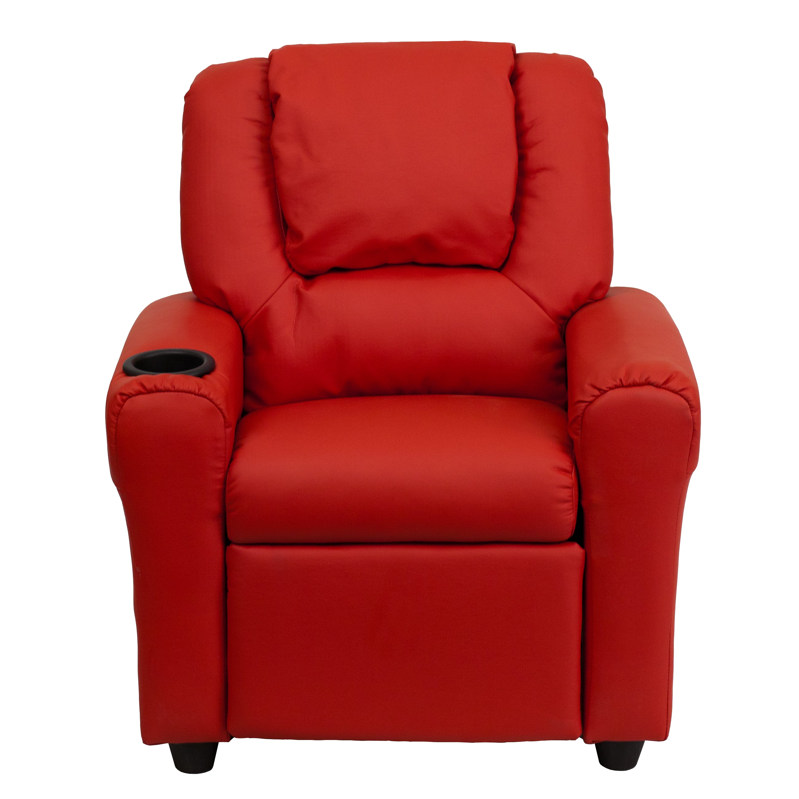 Vana Contemporary Red Vinyl Kids Recliner with Cup Holder and Headrest