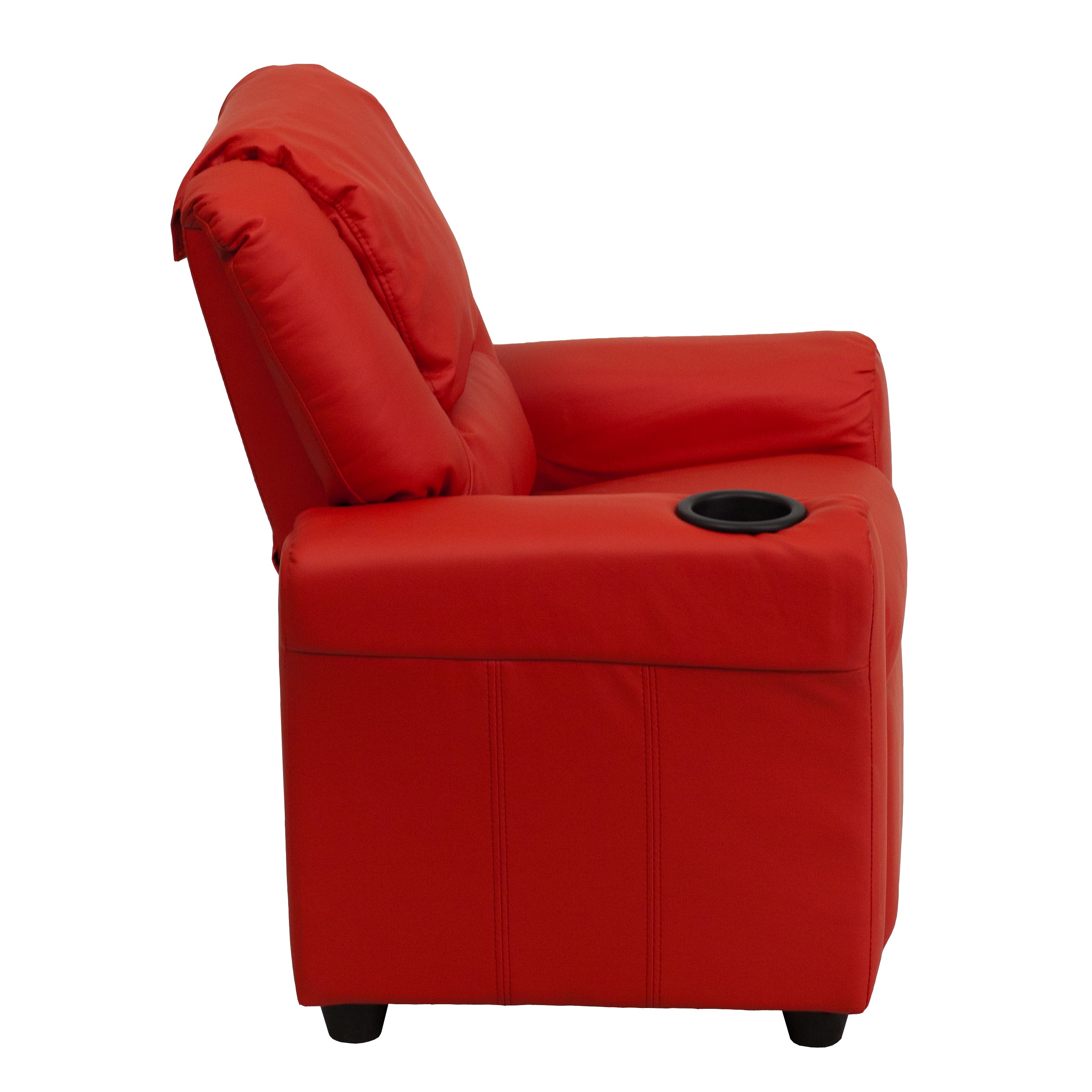 Vana Contemporary Red Vinyl Kids Recliner with Cup Holder and Headrest