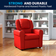 Vana Contemporary Red Vinyl Kids Recliner with Cup Holder and Headrest