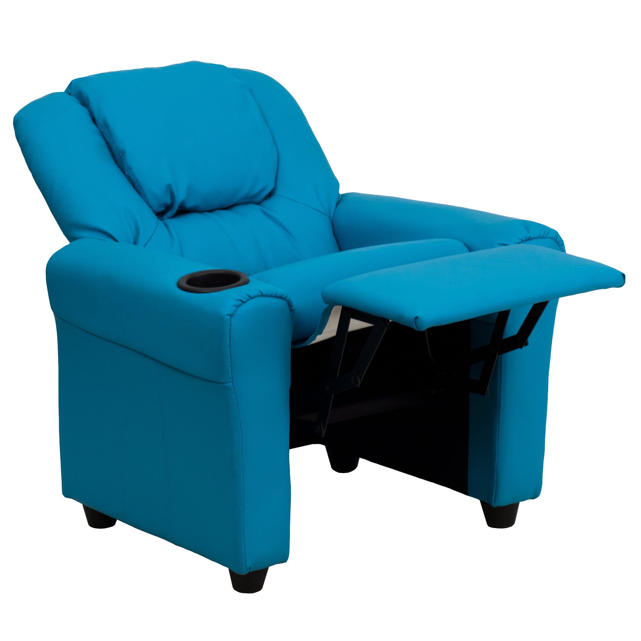 Vana Contemporary Turquoise Vinyl Kids Recliner with Cup Holder and Headrest