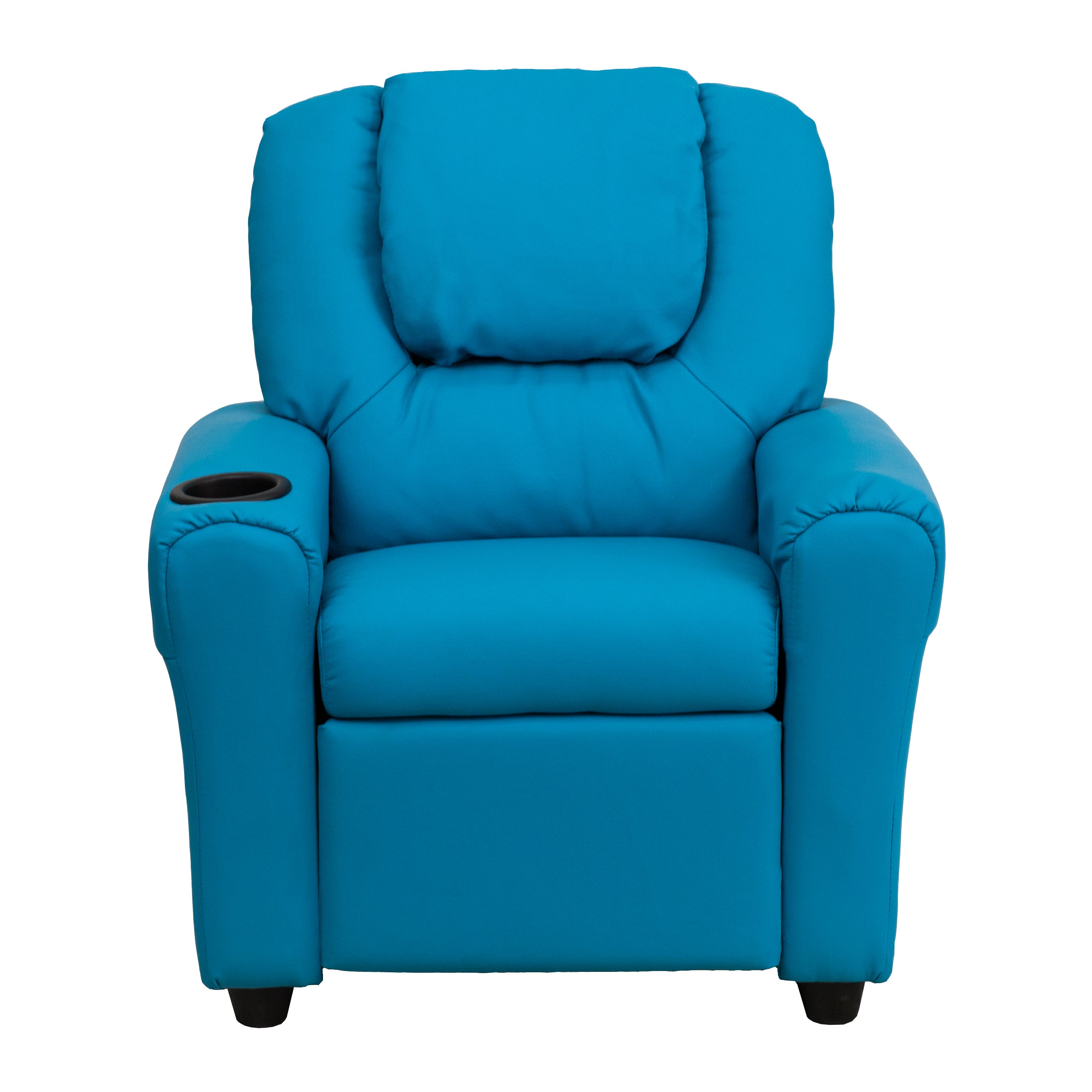 Vana Contemporary Turquoise Vinyl Kids Recliner with Cup Holder and Headrest