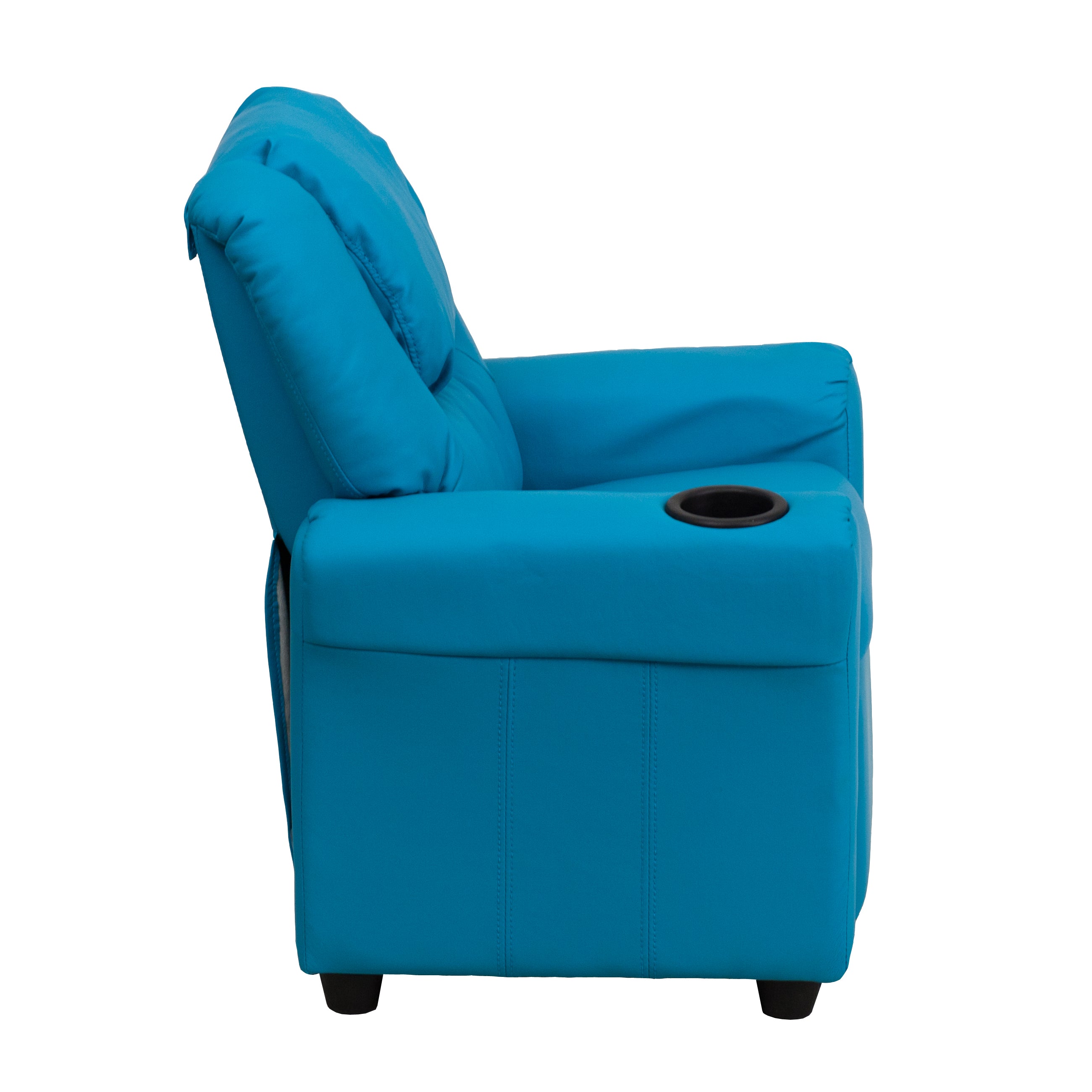 Vana Contemporary Turquoise Vinyl Kids Recliner with Cup Holder and Headrest