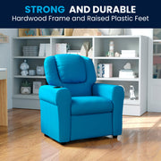 Vana Contemporary Turquoise Vinyl Kids Recliner with Cup Holder and Headrest