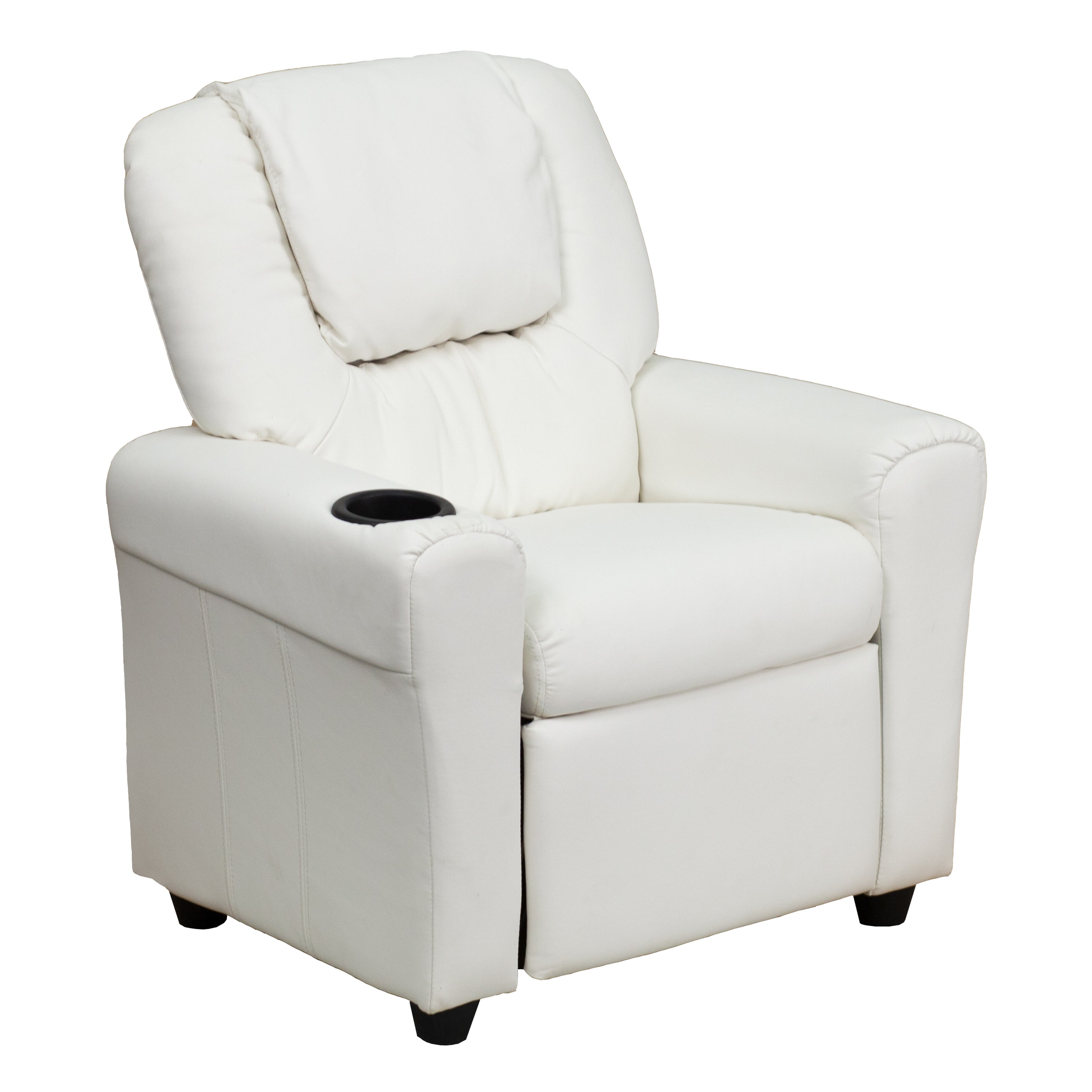 Vana Contemporary White Vinyl Kids Recliner with Cup Holder and Headrest