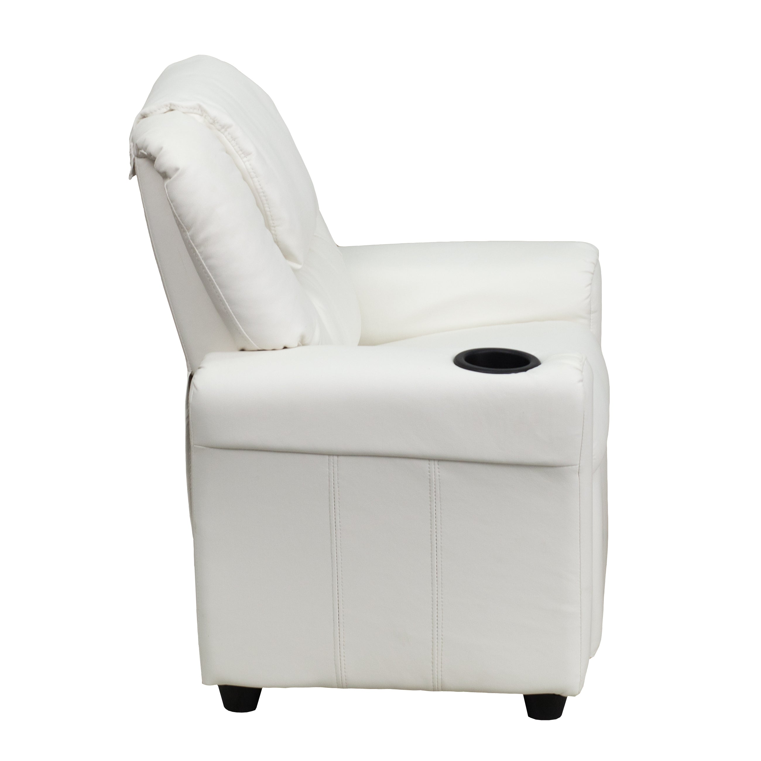 Vana Contemporary White Vinyl Kids Recliner with Cup Holder and Headrest