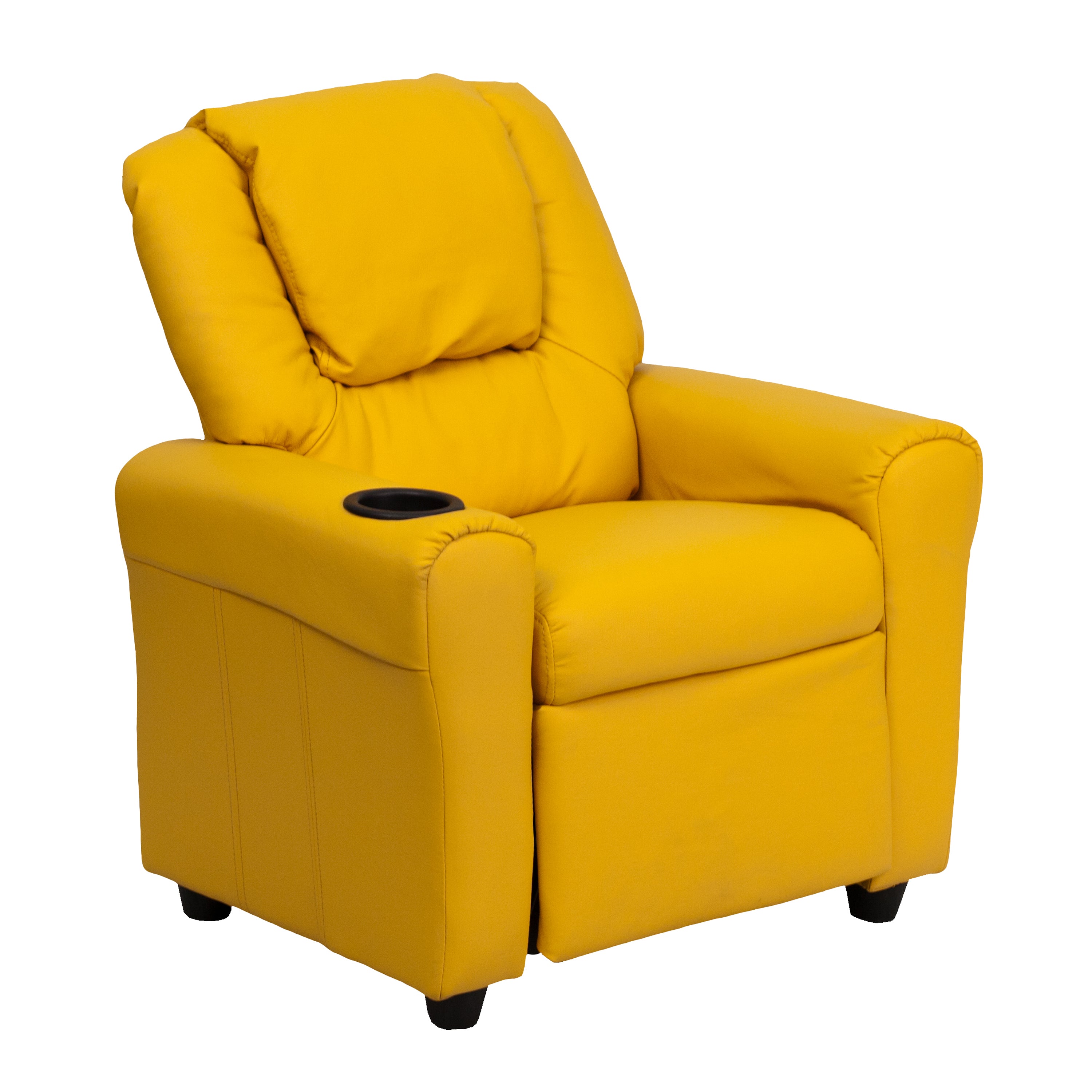 Vana Contemporary Yellow Vinyl Kids Recliner with Cup Holder and Headrest