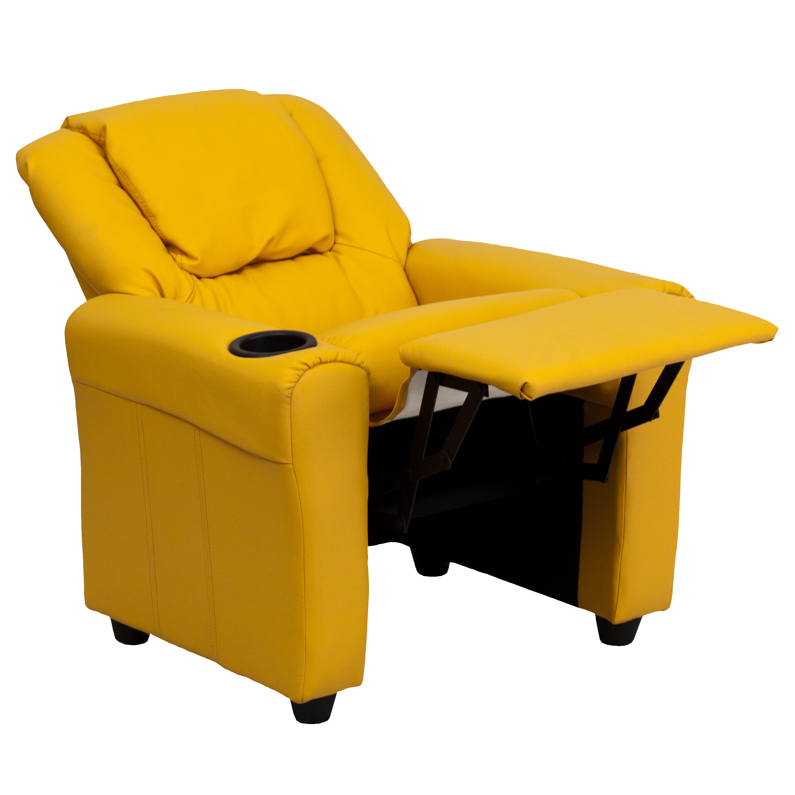 Vana Contemporary Yellow Vinyl Kids Recliner with Cup Holder and Headrest