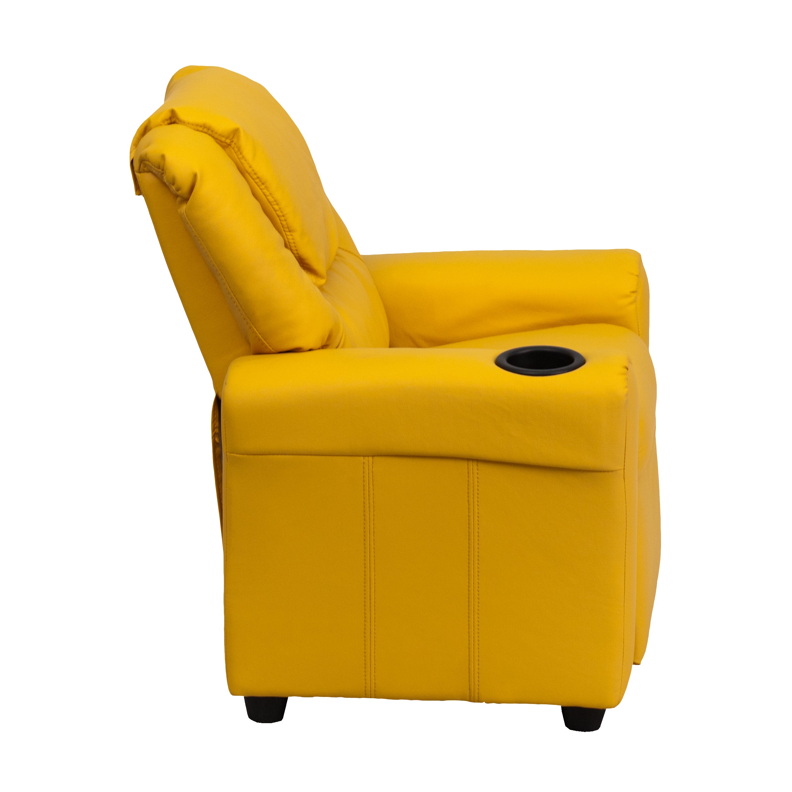 Vana Contemporary Yellow Vinyl Kids Recliner with Cup Holder and Headrest