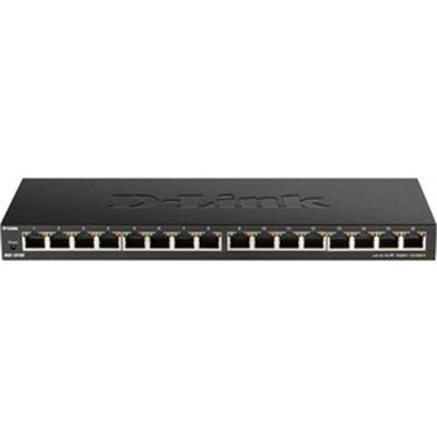 D-Link - 16-Port Gigabit Unmanaged Switch, Plug and Play, Slim Metal Compact Desktop (DGS-1016S) - Black