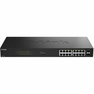 D-Link - DGS-1018P Ethernet Switch - 16 Ports - Gigabit Ethernet - 10/100/1000Base-T, 1000Base-X - 2 Layer Supported - 2 - Black