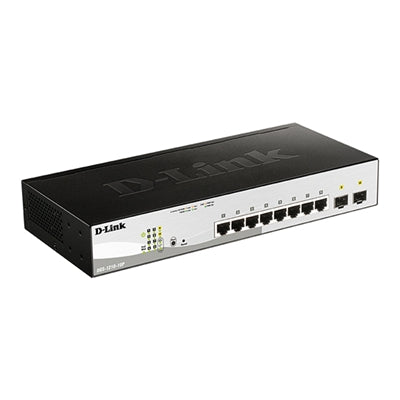 D-Link - 10-Port Gigabit Smart Managed PoE+ Switch, 8x PoE+ Ports (65W) + 2x Optical SFP Ports (DGS-1210-10P) - Black