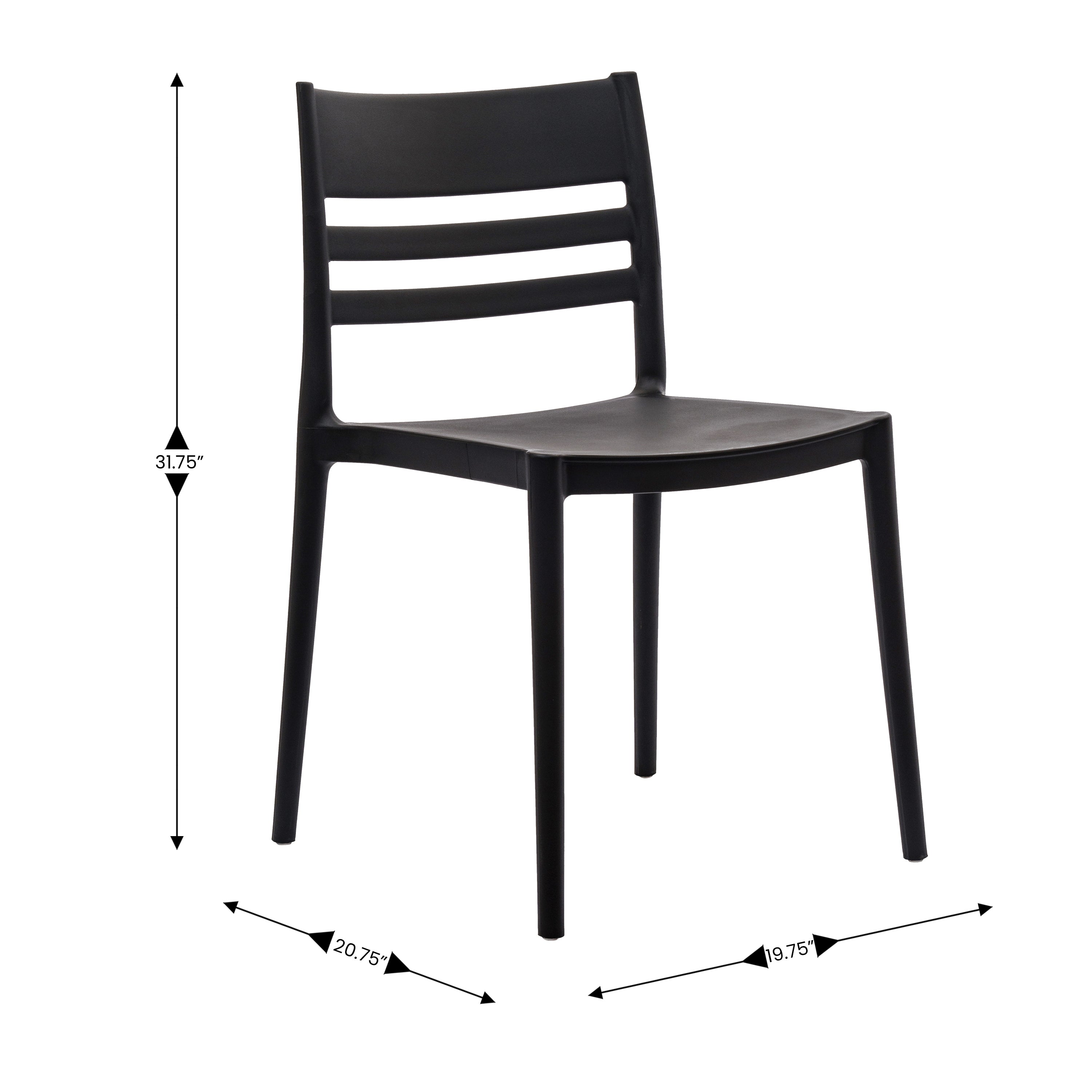 Bridgeport Indoor-Outdoor Stacking Patio Chair with Slatted Backrest, Commercial All-Weather Resin Chair in Black