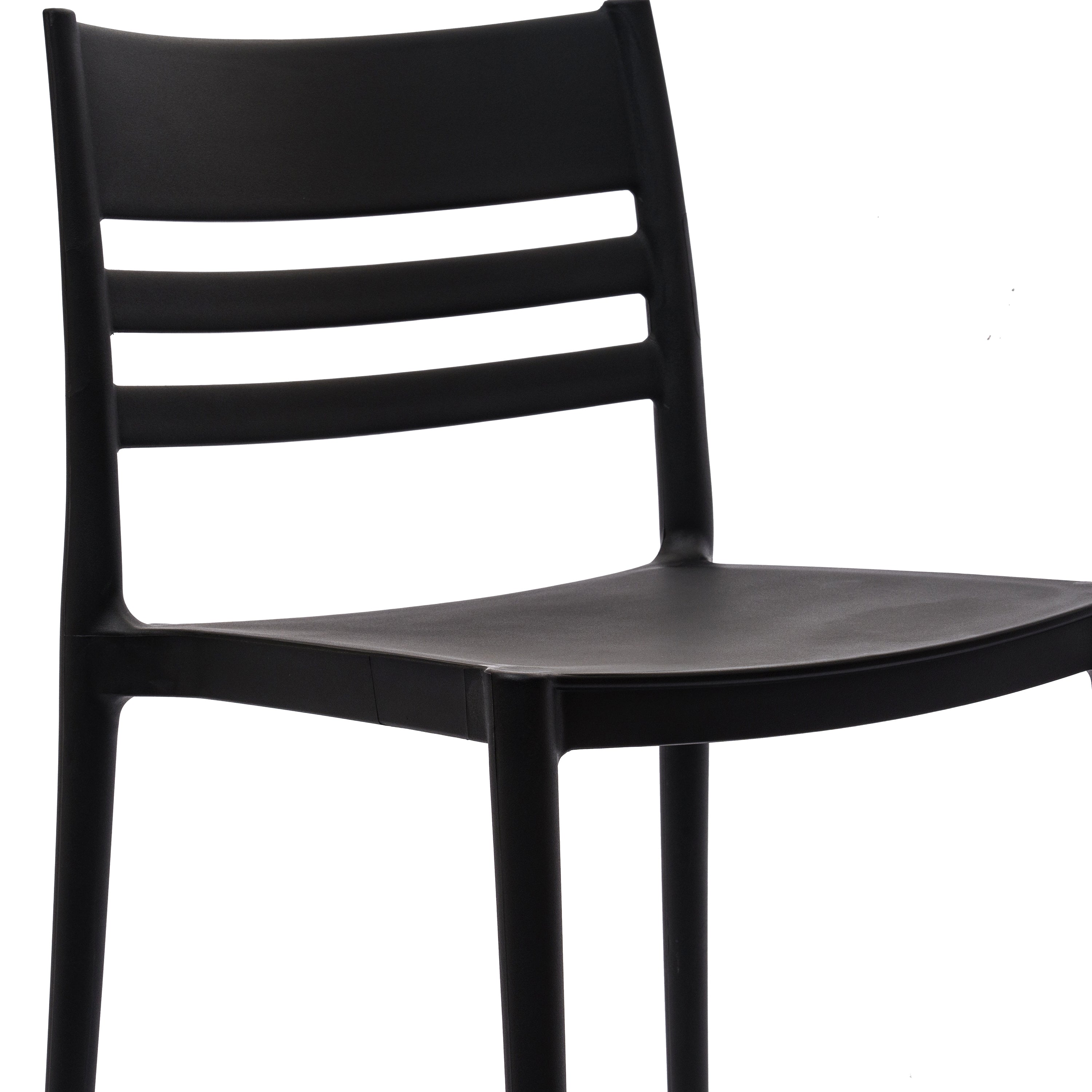 Bridgeport Indoor-Outdoor Stacking Patio Chair with Slatted Backrest, Commercial All-Weather Resin Chair in Black