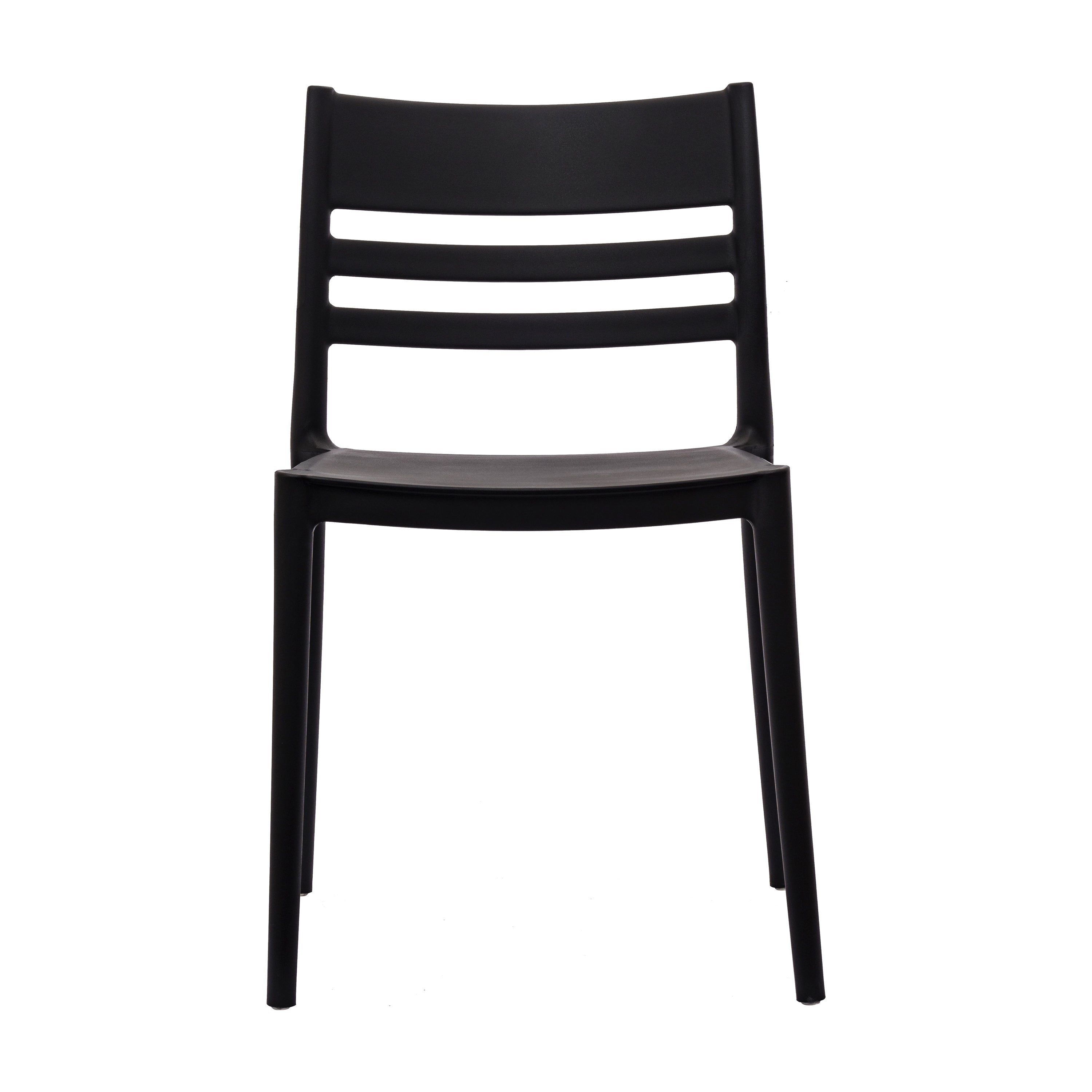 Bridgeport Indoor-Outdoor Stacking Patio Chair with Slatted Backrest, Commercial All-Weather Resin Chair in Black