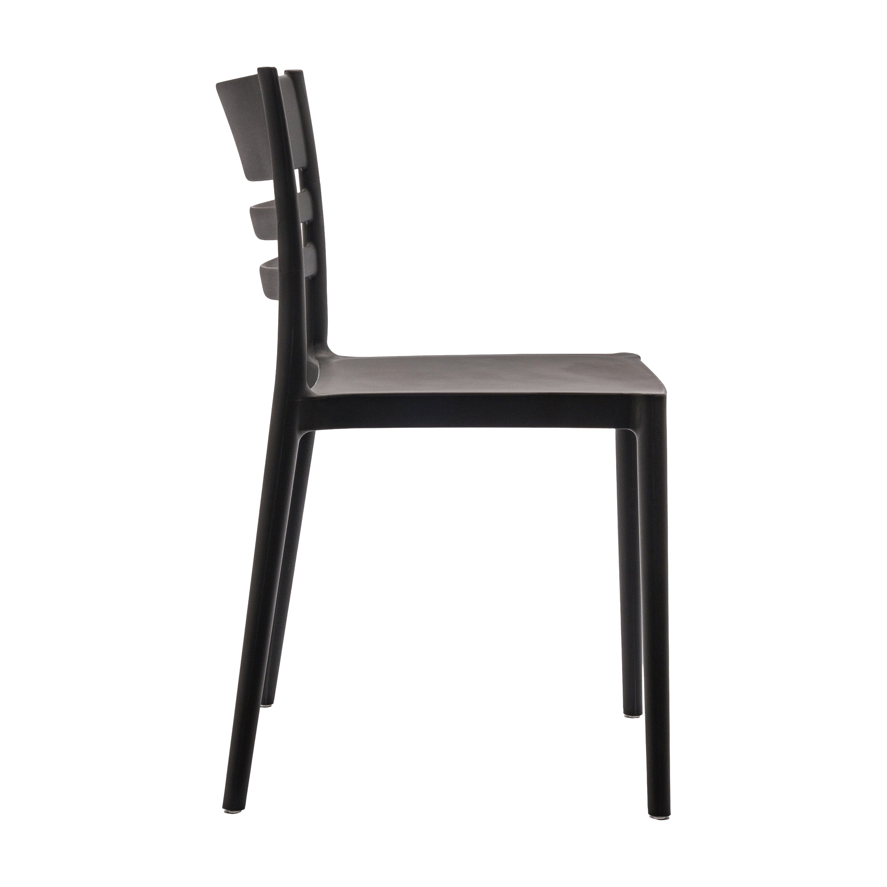 Bridgeport Indoor-Outdoor Stacking Patio Chair with Slatted Backrest, Commercial All-Weather Resin Chair in Black