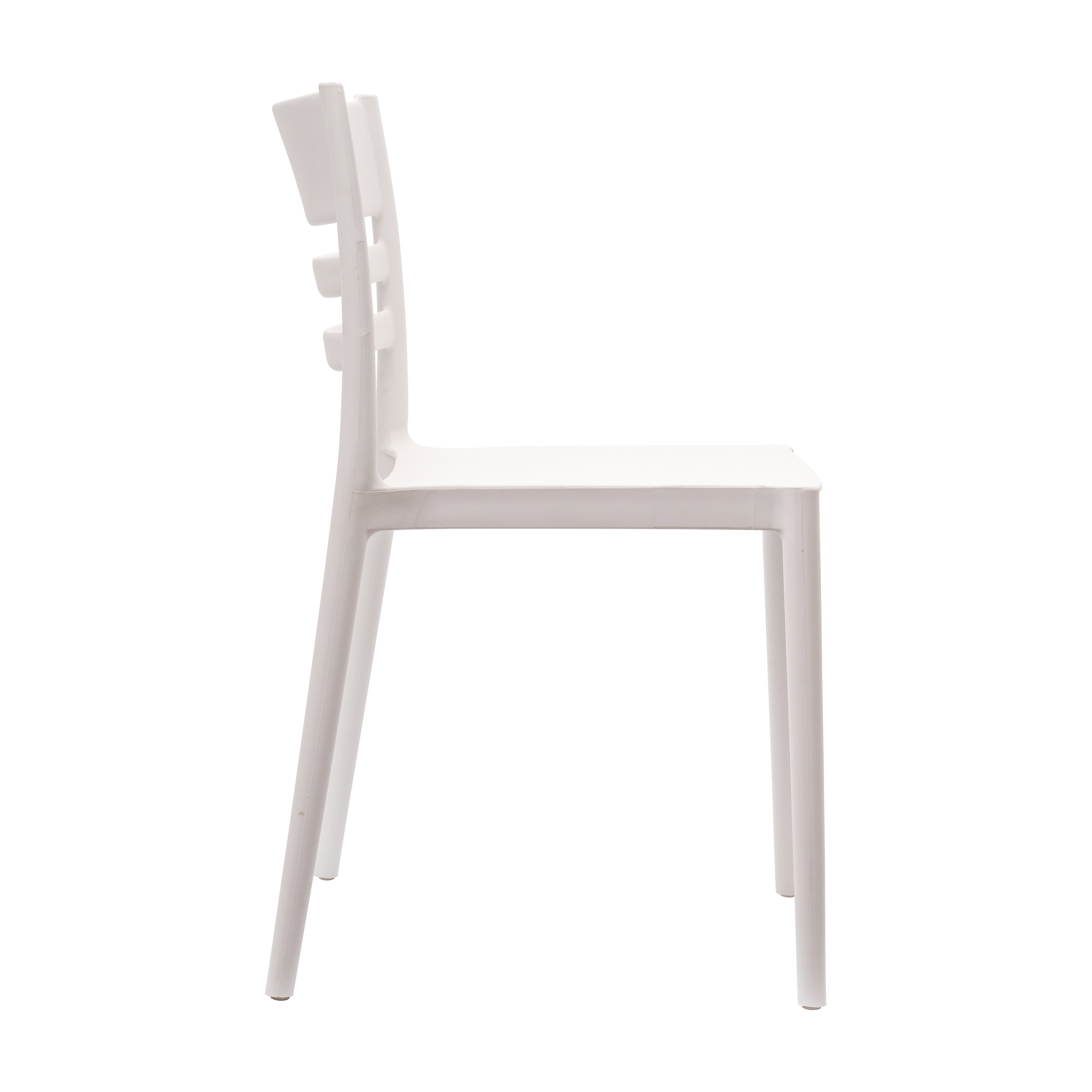 Bridgeport Indoor-Outdoor Stacking Patio Chair with Slatted Backrest, Commercial All-Weather Resin Chair in White