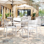 Bridgeport Indoor-Outdoor Stacking Patio Chair with Slatted Backrest, Commercial All-Weather Resin Chair in White