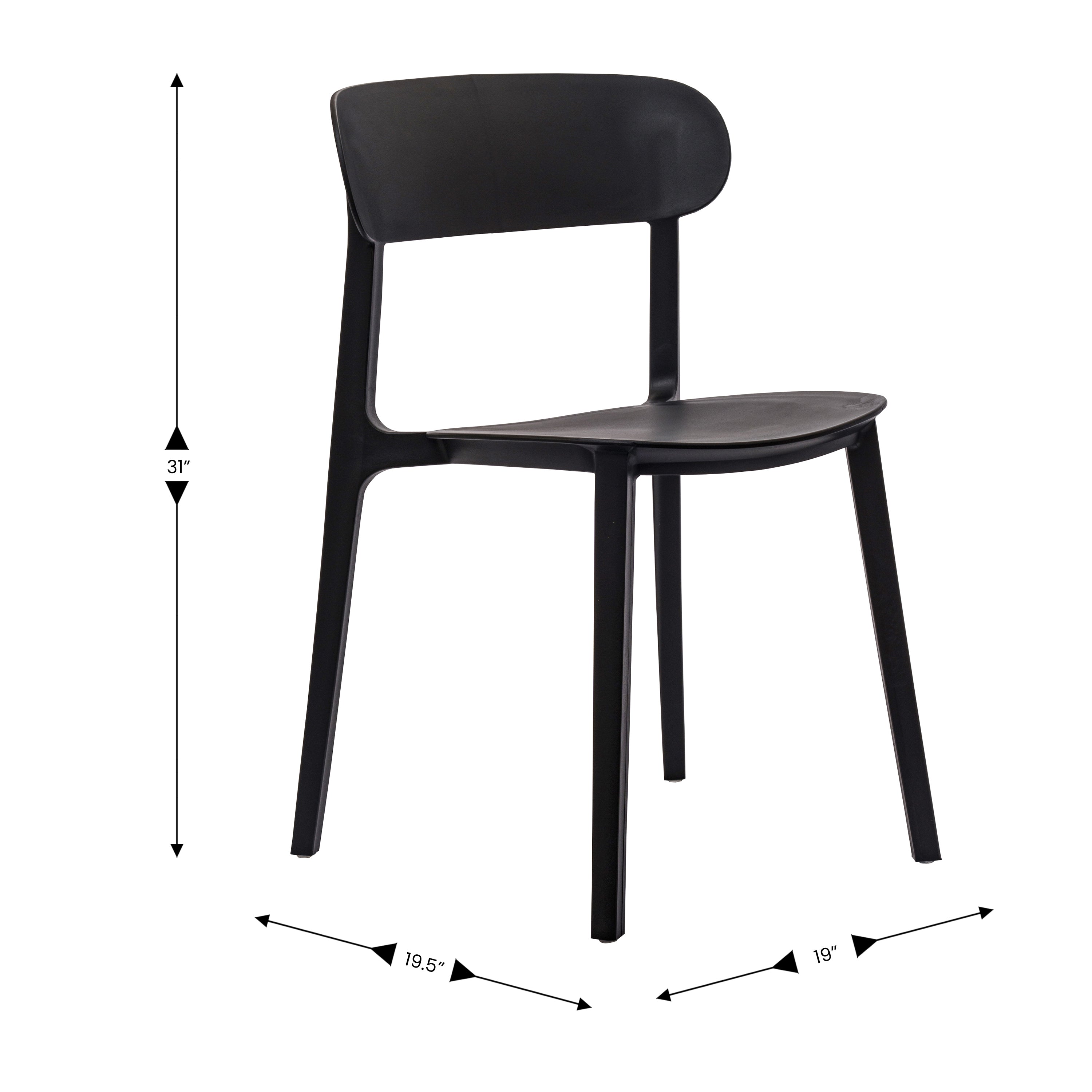 Dover Indoor-Outdoor Stacking Patio Chair with Curved Backrest, Commercial All-Weather Resin Chair in Black