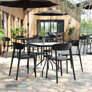 Dover Indoor-Outdoor Stacking Patio Chair with Curved Backrest, Commercial All-Weather Resin Chair in Black