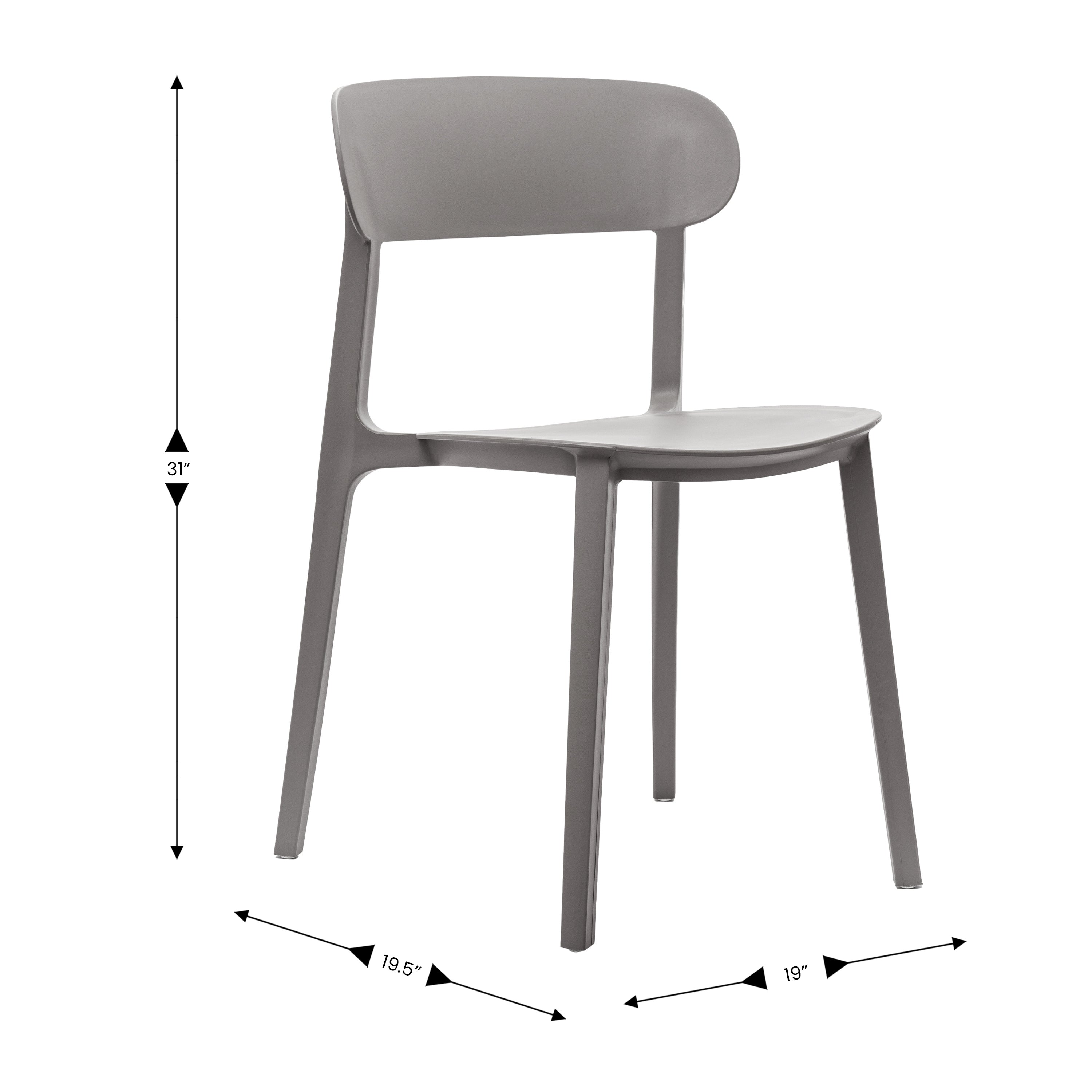 Dover Indoor-Outdoor Stacking Patio Chair with Curved Backrest, Commercial All-Weather Resin Chair in Gray