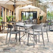 Dover Indoor-Outdoor Stacking Patio Chair with Curved Backrest, Commercial All-Weather Resin Chair in Gray