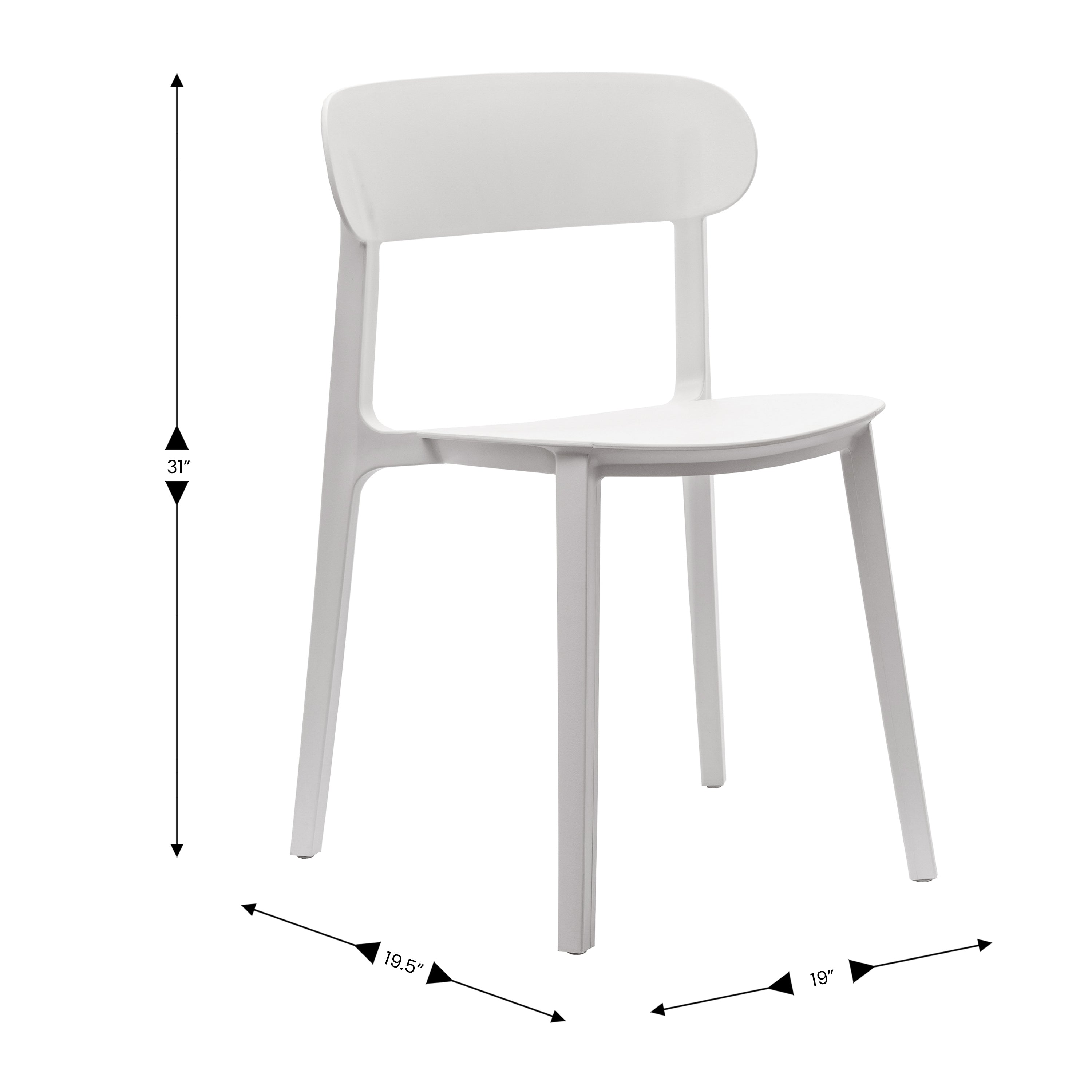 Dover Indoor-Outdoor Stacking Patio Chair with Curved Backrest, Commercial All-Weather Resin Chair in White