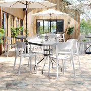 Dover Indoor-Outdoor Stacking Patio Chair with Curved Backrest, Commercial All-Weather Resin Chair in White