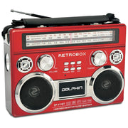 Dolphin Audio Dolphin RETROBOX Portable Bluetooth Speaker with Radio, AC/DC Power, Rechargeable Battery, USB/SD/FM/AM/SW/AUX, and High Sensitivity Antenna with Leather Handle and Shoulder Strap (SP-411BT) - Red