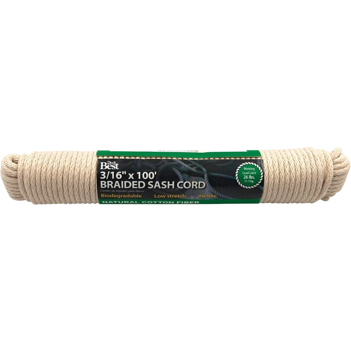3/16 In. x 100 Ft. White Solid Braided Cotton Sash Cord