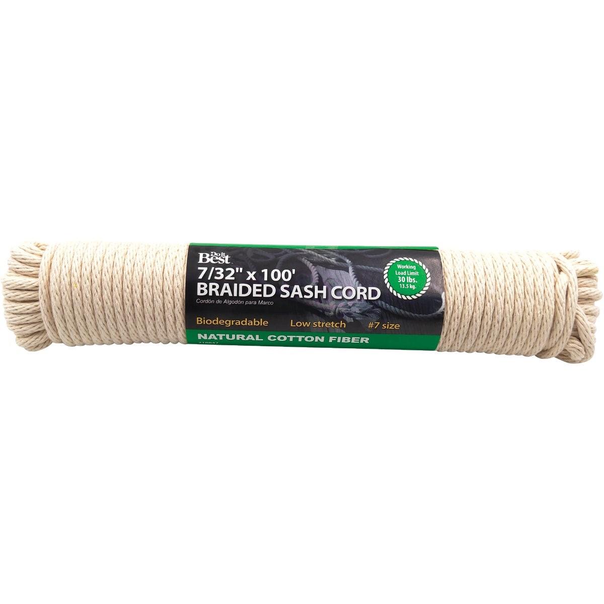 7/32 In. x 100 Ft. White Solid Braided Cotton Sash Cord
