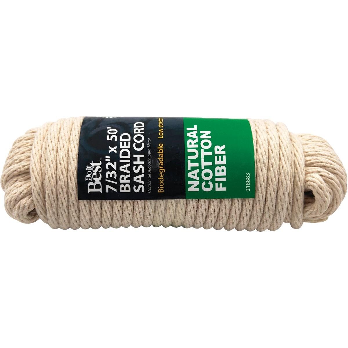 7/32 In. x 50 Ft. White Solid Braided Cotton Sash Cord