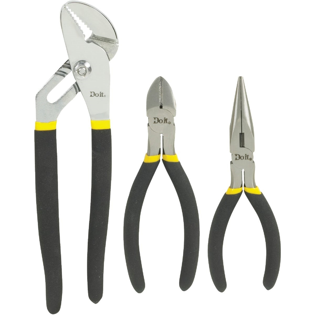 6 In. Long Nose, 6 In. Diagonal and 10 In. Groove Joint Plier Set (3-Piece)