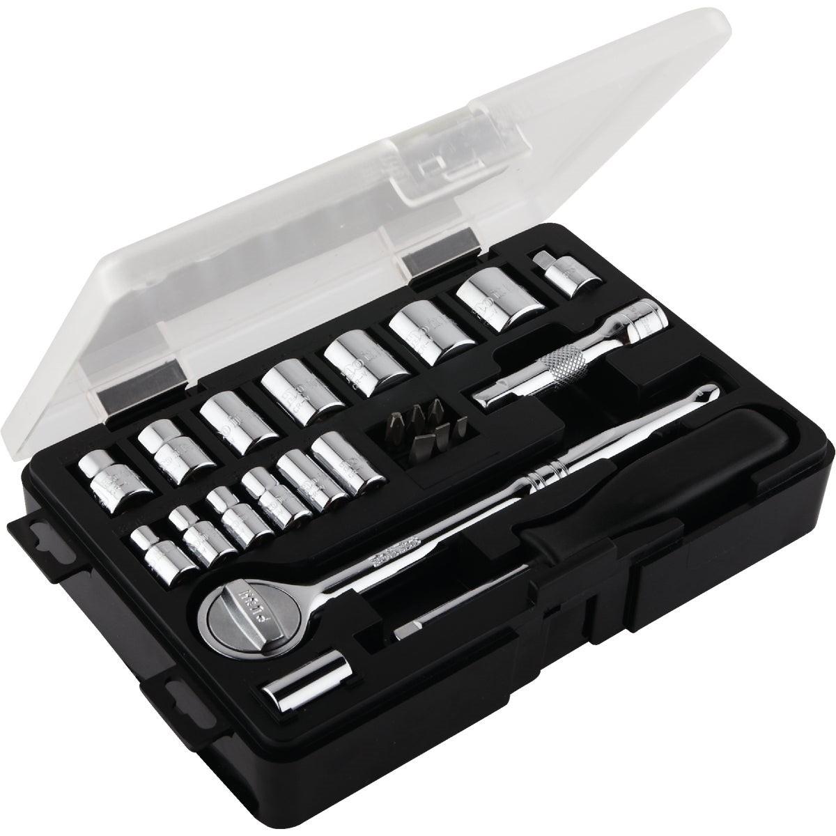 Standard 1/4 In. and 3/8 In. Drive 6-Point Shallow Ratchet & Socket Set (24-Piece)