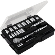Standard 1/4 In. and 3/8 In. Drive 6-Point Shallow Ratchet & Socket Set (24-Piece)