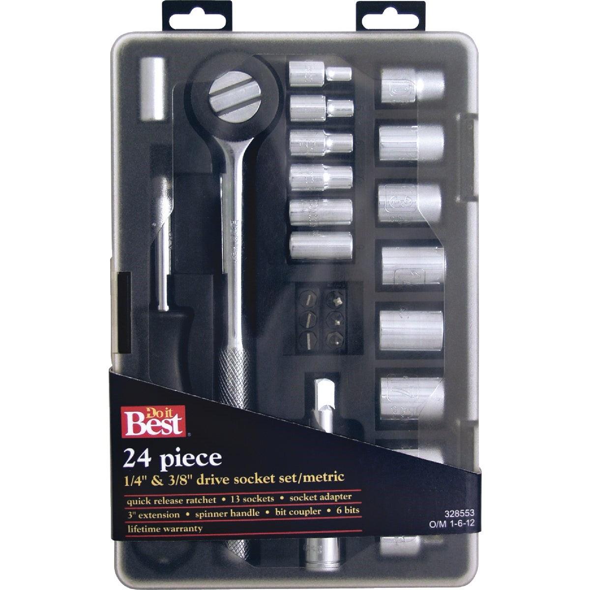 Metric 1/4 In. and 3/8 In. Drive 6-Point Shallow Ratchet & Socket Set (24-Piece)