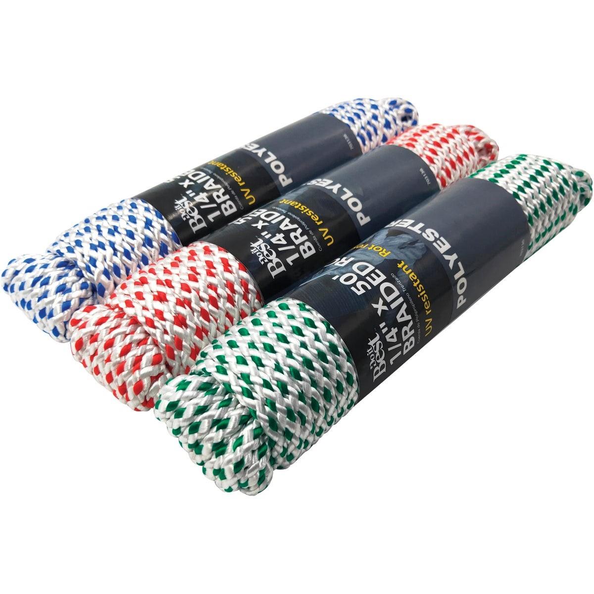 1/4 In. x 50 Ft. Assorted Colors Diamond Braided Polyester Packaged Rope
