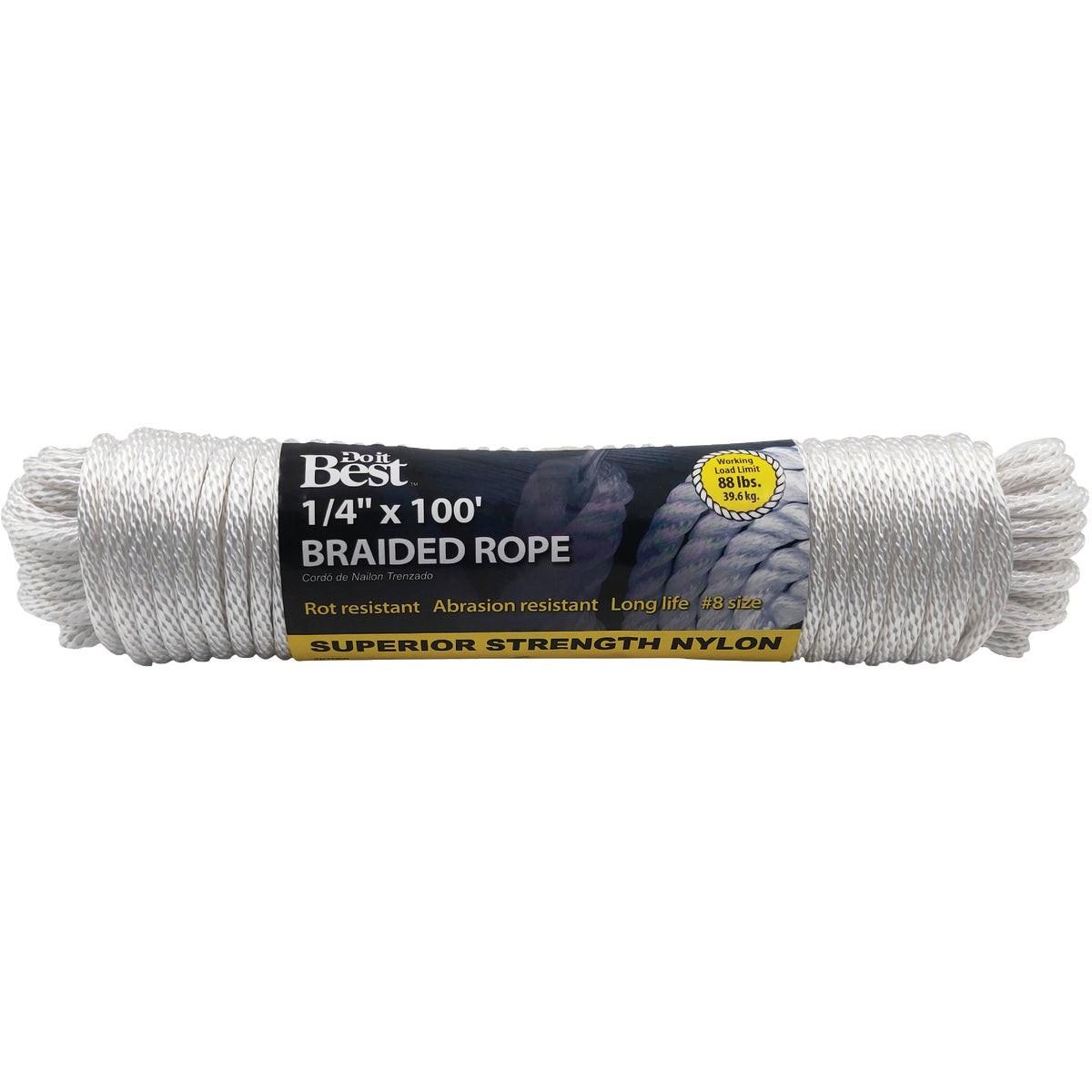 1/4 In. x 100 Ft. White Braided Nylon Packaged Rope