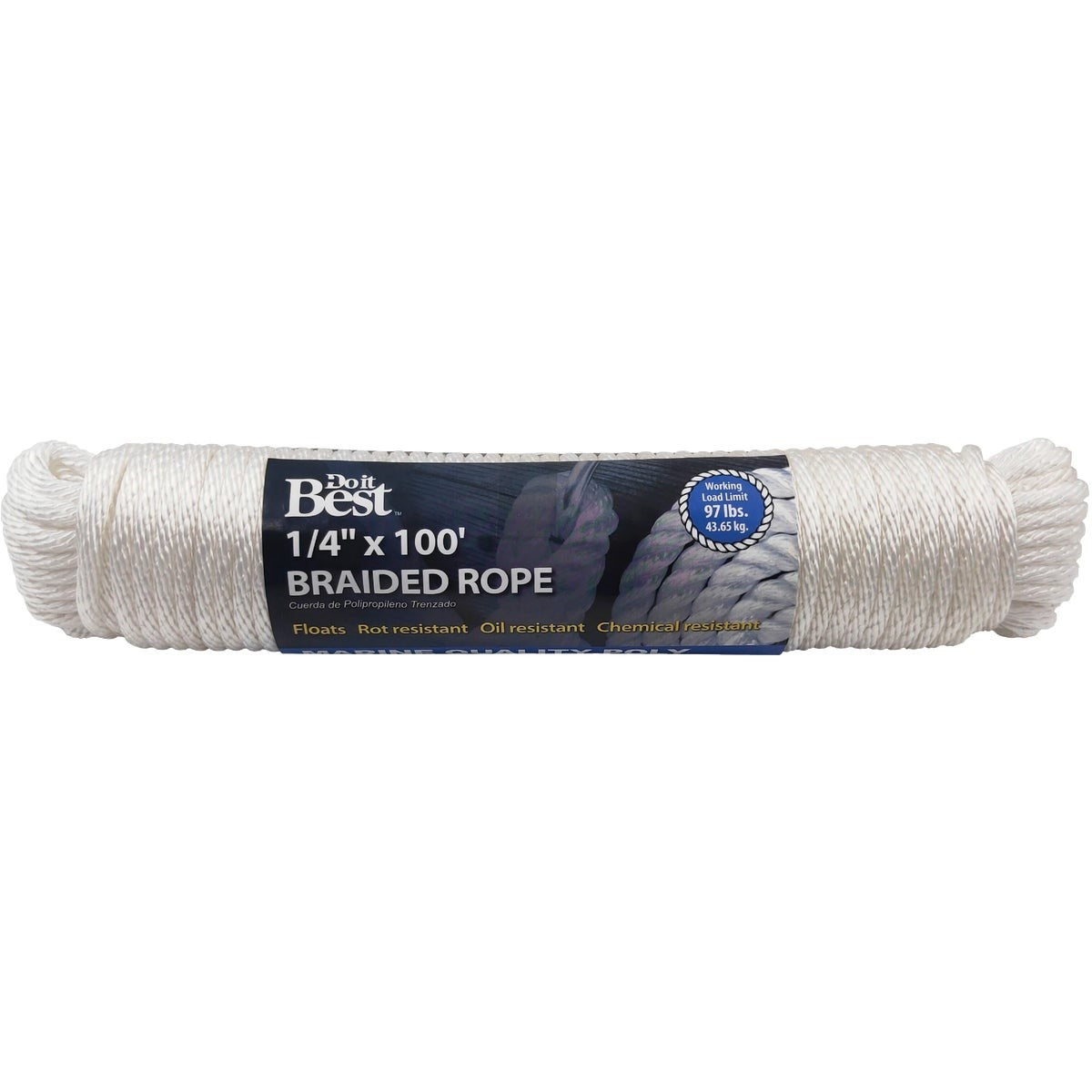 1/4 In. x 100 Ft. White Solid Braided Polypropylene Packaged Rope