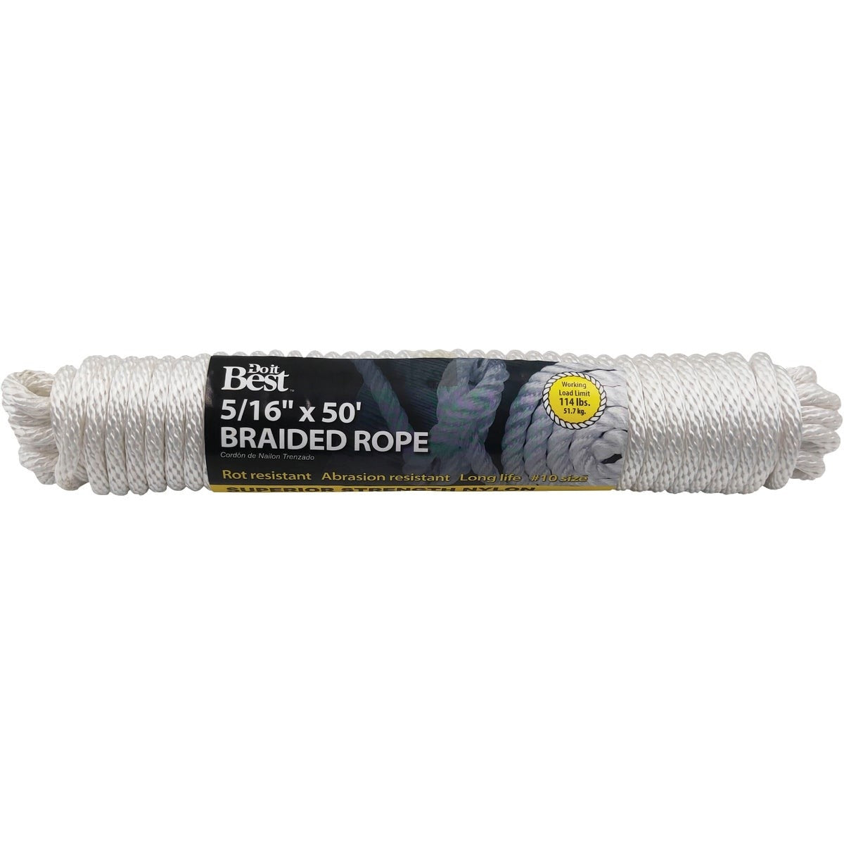 5/16 In. x 50 Ft. White Braided Nylon Packaged Rope