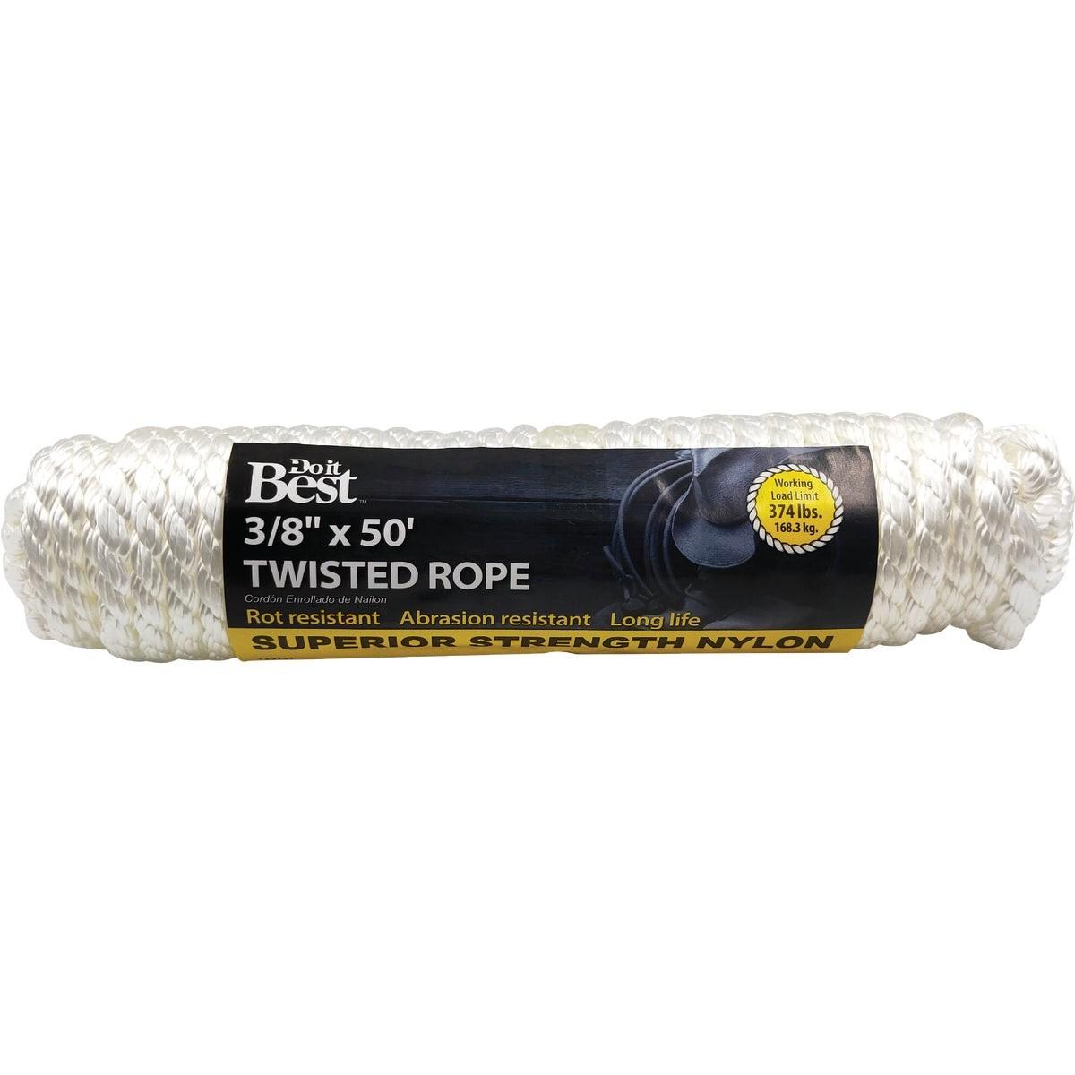 3/8 In. x 50 Ft. White Twisted Nylon Packaged Rope