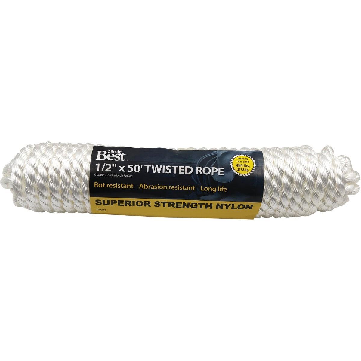 1/2 In. x 50 Ft. White Twisted Nylon Packaged Rope